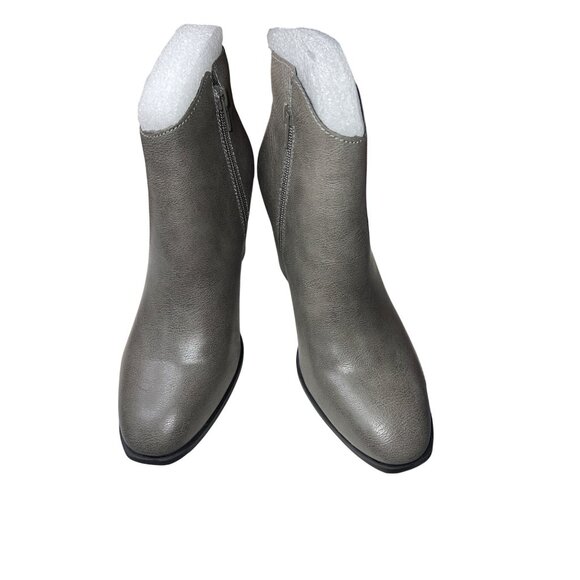 Sun Stone Gray Ankle Boots 9.5M Womens Zip Closure Faux Leather Block 3in Heel - Picture 3 of 4